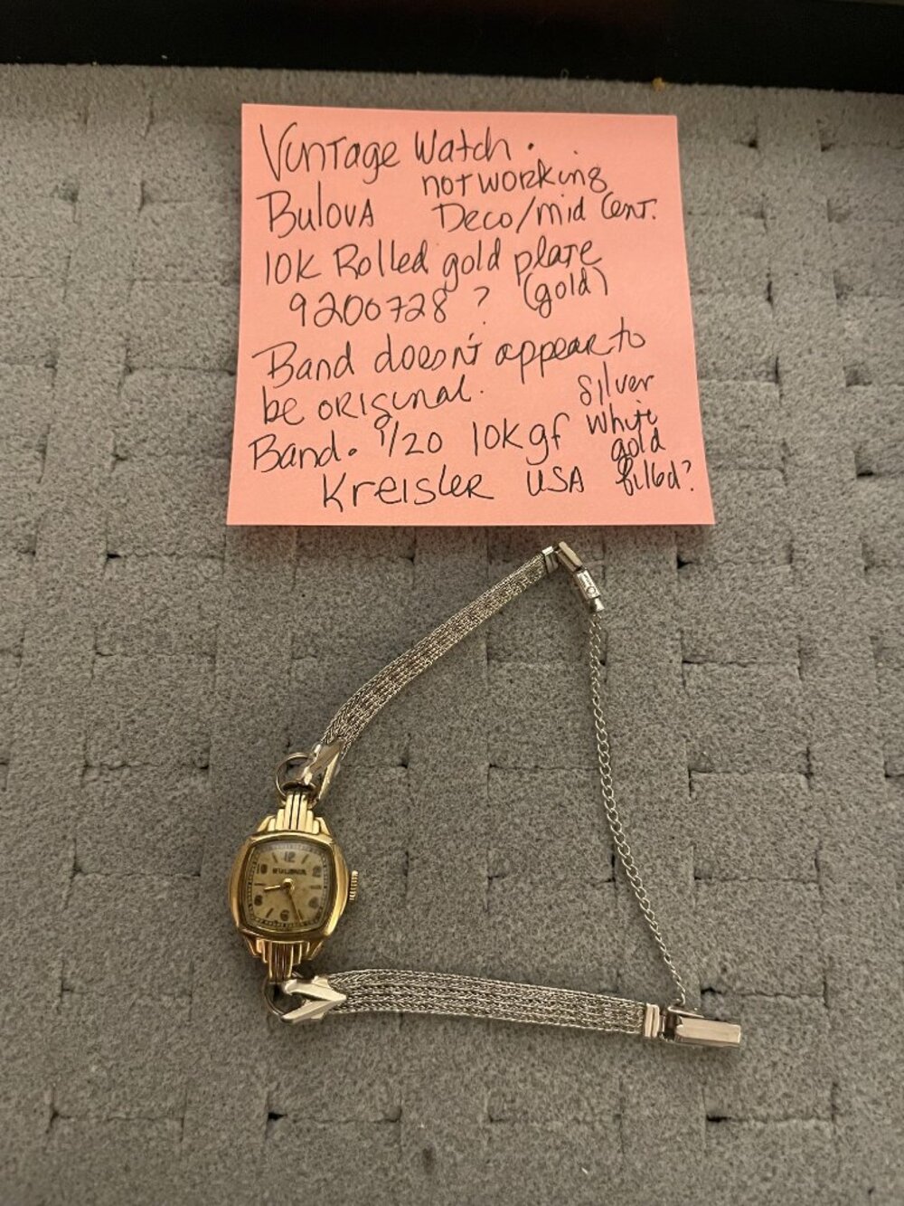 Vintage Gold Watch Bulova Deco Mid Century 10k Rolled Gold 9200728 Not Working - Picture 11 of 11